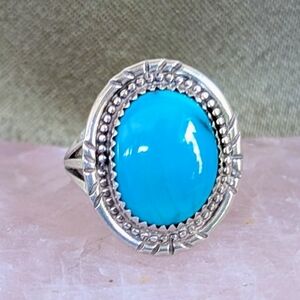 Sterling and Turquoise Ring sz 7.5 marked "W"